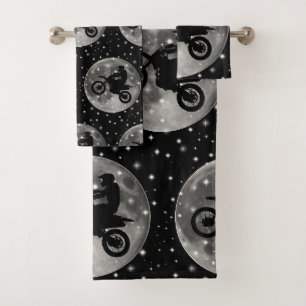 Black and White Motorcycle Masculine Towel Set