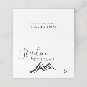 Black and White Mountain Calligraphy Wedding Place Card