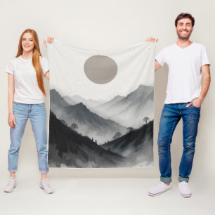 Black and White Mountain Landscape Fleece Blanket