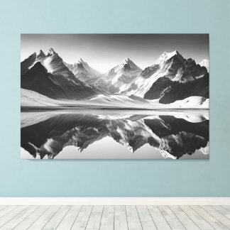 Black and White Mountain Range Reflection Canvas Print