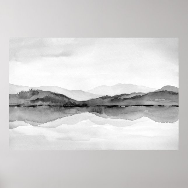 Black and White Mountain Reflections Poster (Front)
