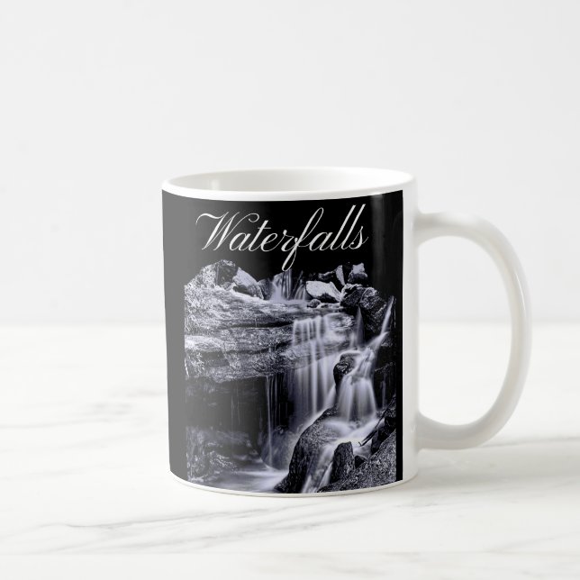 Black and White Mountain Waterfalls  Coffee Mug (Right)