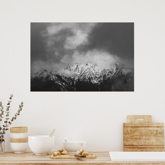 Black and white mountains in clouds poster (Kitchen)
