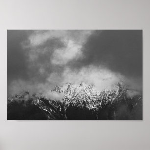 Black and white mountains in clouds poster