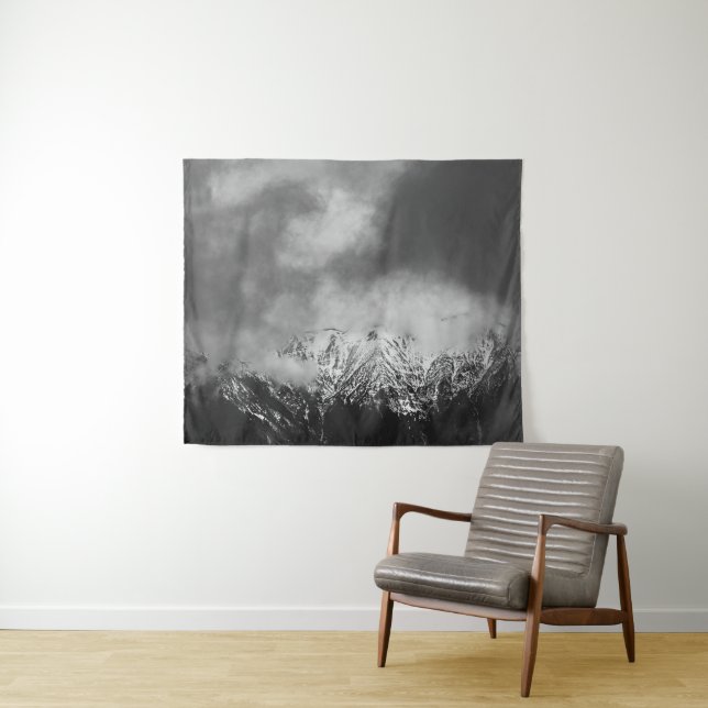 Black and white mountains in clouds tapestry (In Situ (Horizontal))
