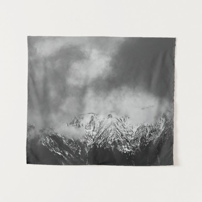 Black and white mountains in clouds tapestry (Front (Horizontal))