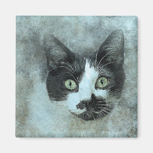 Black and White Mouser Abstract Watercolor Magnet