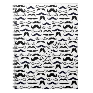 Black and White Moustache Pattern Notebook