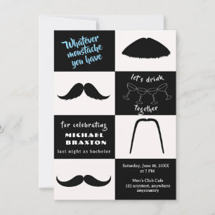 Black and White Moustache Styles Bachelor Party Invitation