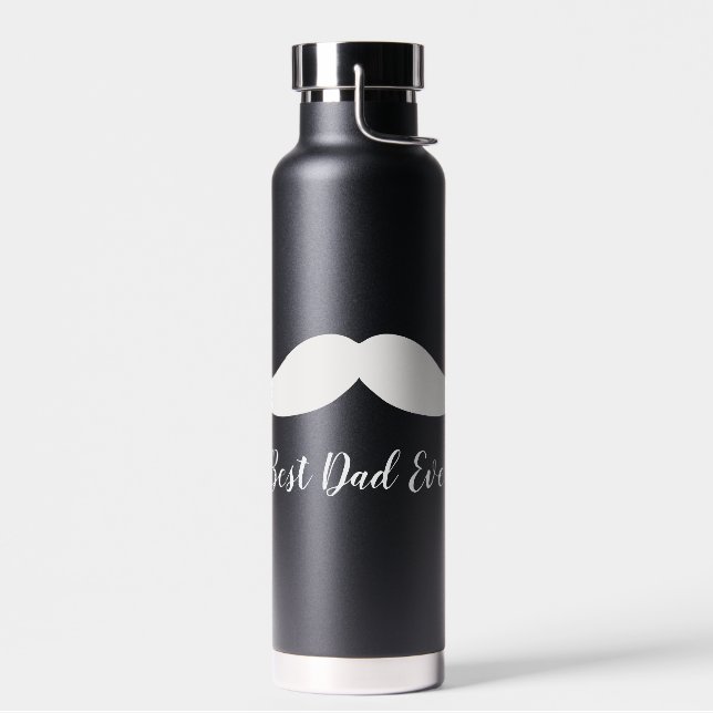 Black and White Moustache  Water Bottle (Left)