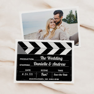 Black and White Movie Clap Board Wedding Save The Date