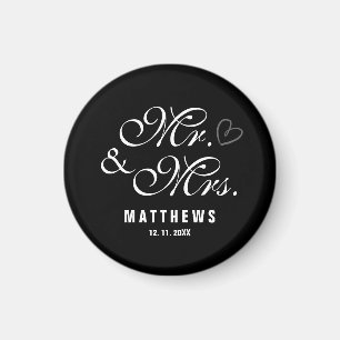 Black and white Mr and Mrs Wedding Monogram Magnet