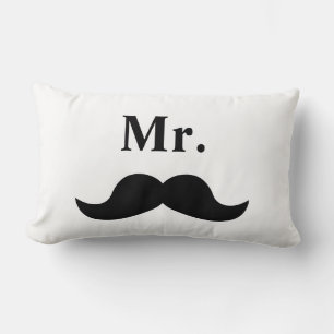 Black And White Mr Moustache Lumbar Cushion