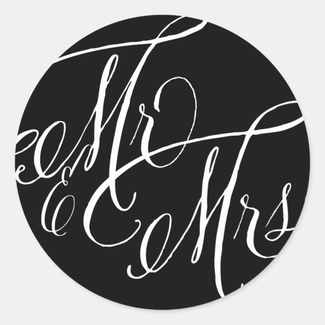Black and White Mr. & Mrs. Elegant Script Wedding Classic Round Sticker (Front)