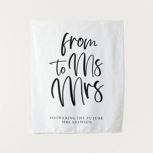 Black and White Ms to Mrs Bridal Shower Backdrop Tapestry (Front)