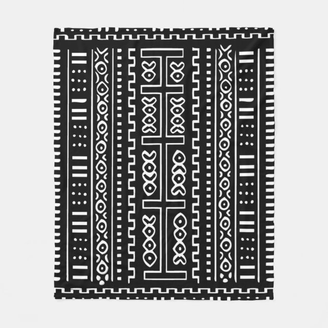 Black and White Mudcloth Fleece Blanket, 50"x60" Blanket (Front)