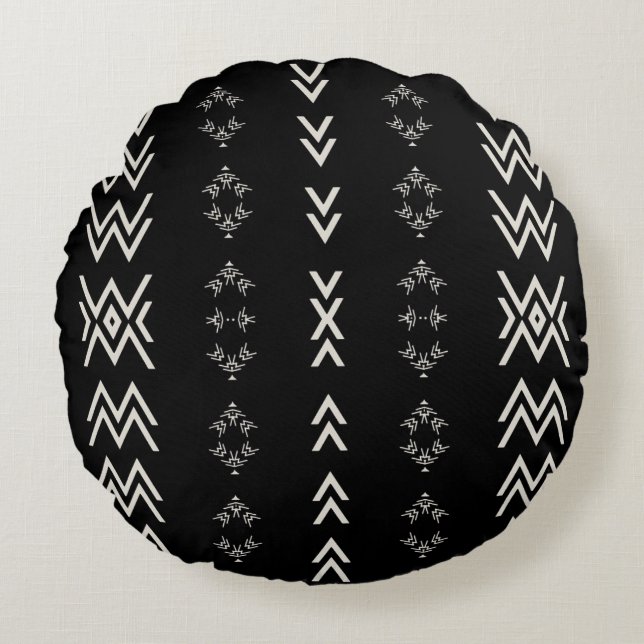 Black and White Mudcloth Round Cushion (Front)