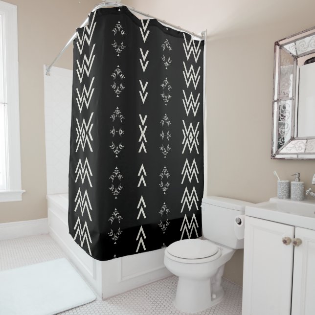 Black and White Mudcloth Shower Curtain (In Situ)