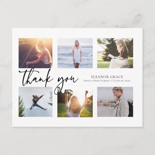 Black and White Multi Photo Graduation Thank You Postcard (Front)