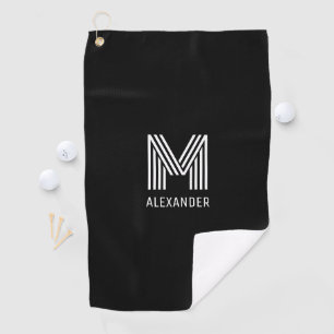 Black and White Multiline Stripes Monogram Golf Towel