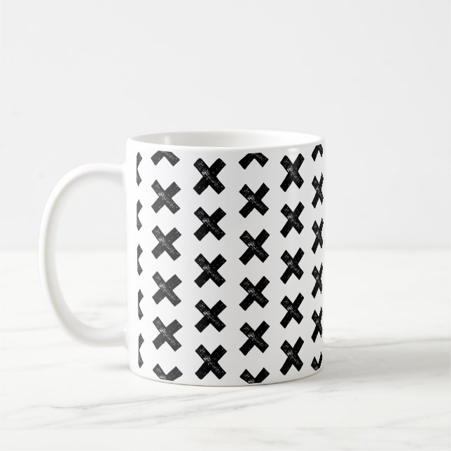 Black and White "Multiply" Math Symbol Lino Cut Coffee Mug (Left)