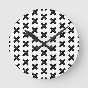 Black and White "Multiply" Math Symbol Lino Cut Round Clock