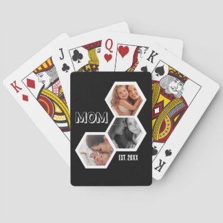 Black and White Mum Established Hexagon 3 photo Playing Cards