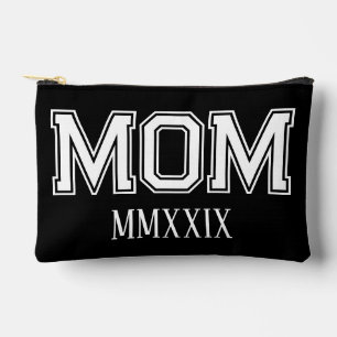 Black And White 'Mum' Established Roman Numerals Accessory Pouch