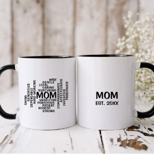 Black and White Mum Typography Word Cloud Two-Tone Coffee Mug
