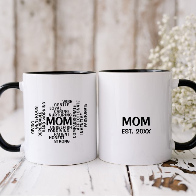 Black and White Mum Typography Word Cloud Two-Tone Coffee Mug (Creator Uploaded)