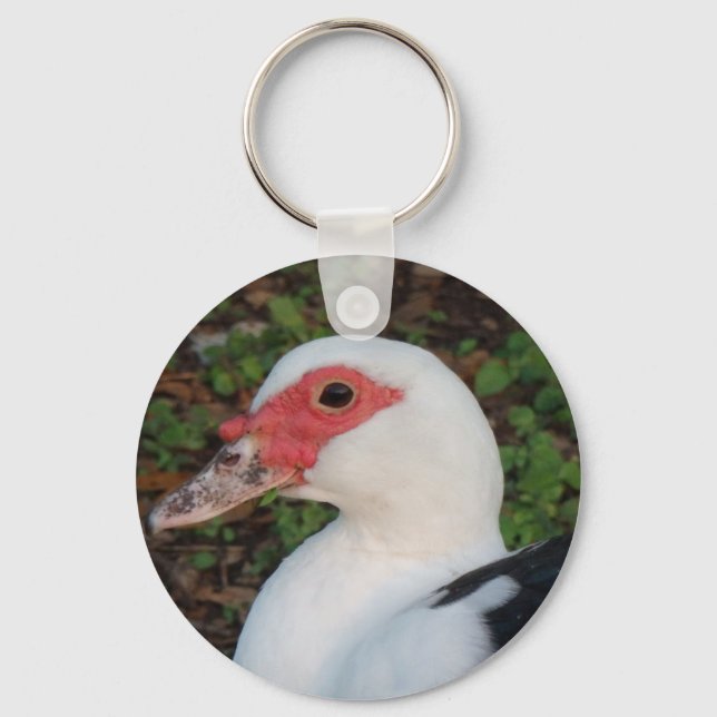 Black and White Muscovy Duck Hen Key Ring (Front)