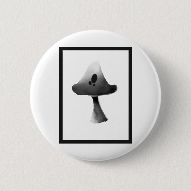 Black and White Mushroom Illustration Cartoon 6 Cm Round Badge (Front)