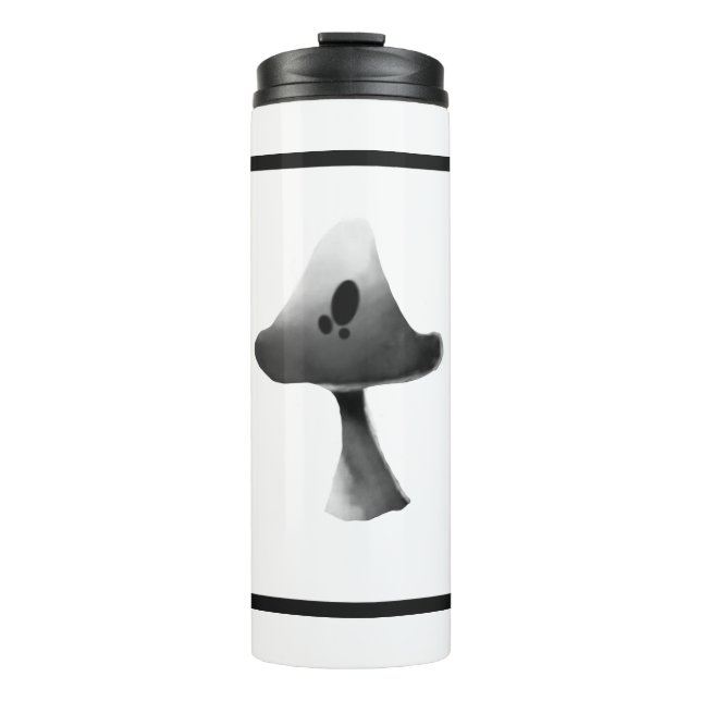 Black and White Mushroom Illustration Cartoon Thermal Tumbler (Front)