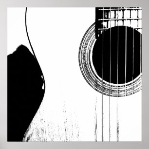 Black and White Music Abstract Acoustic Guitar Poster