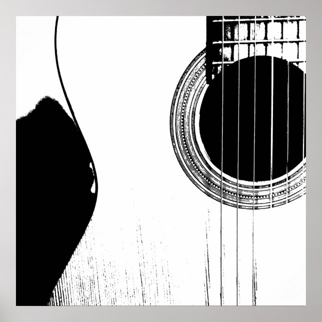 Black and White Music Abstract Acoustic Guitar Poster (Front)