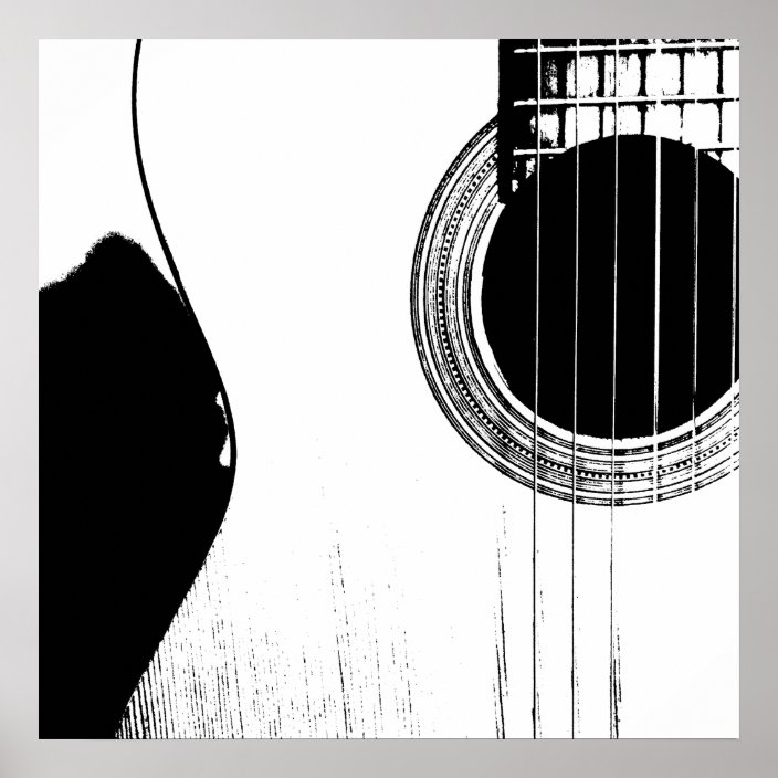 Black and White Music Abstract Acoustic Guitar Poster Zazzle.co.uk