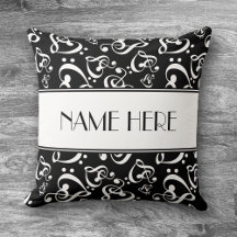 Black and White Music Hearts Custom Throw Pillow