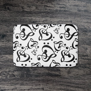Black And White Music Note Clef Hearts Pattern Bath Mat