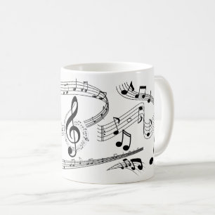 Black and White Music Note Gallery with Large Clef Coffee Mug