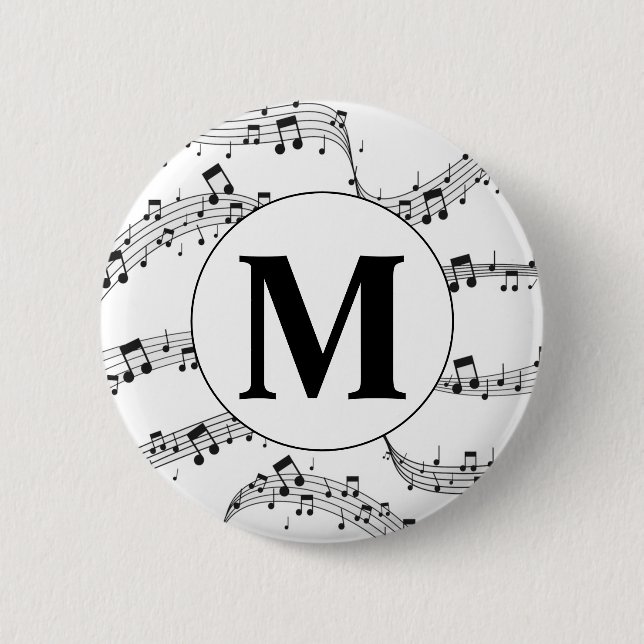 Black and White Music Note Monogram  6 Cm Round Badge (Front)