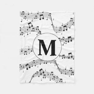 Black and White Music Note Monogram  Fleece Blanket