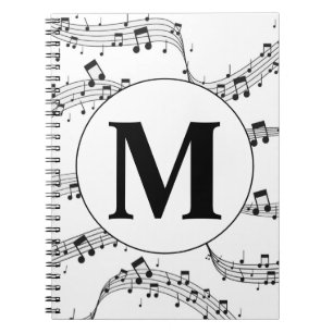 Black and White Music Note Monogram Notebook