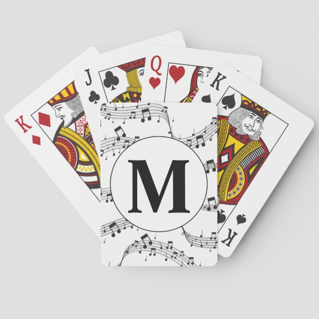 Black and White Music Note Monogram  Playing Cards (Back)