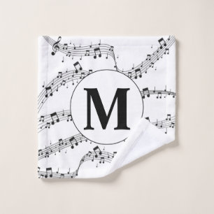 Black and White Music Note Monogram Wash Cloth