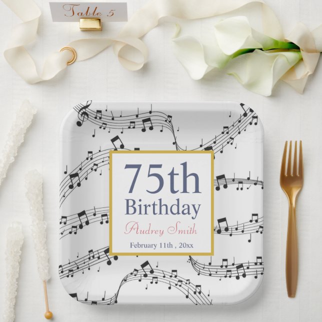 Black and White Music Note Musician Birthday   Paper Plate (Wedding)