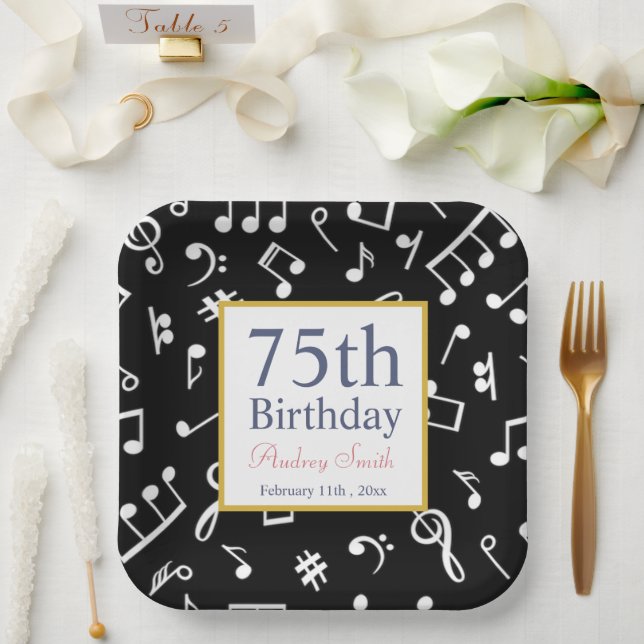 Black and White Music Note Musician Birthday    Paper Plate (Wedding)