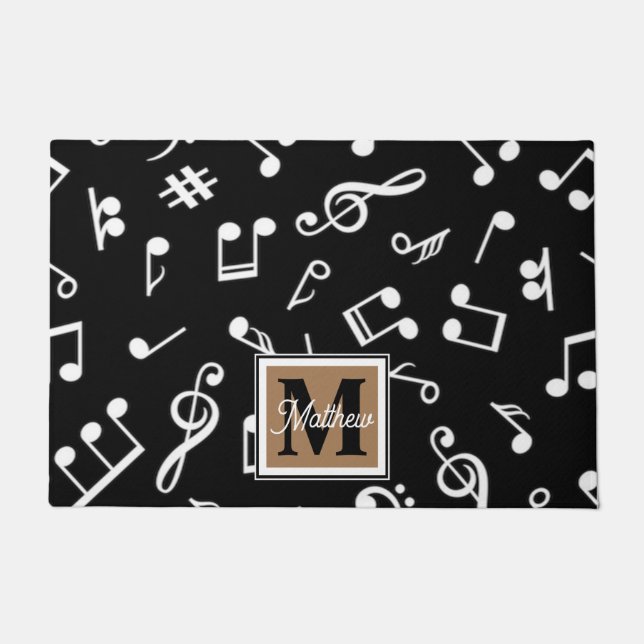 Black and White Music Note Musician Monogram Doormat (Front)