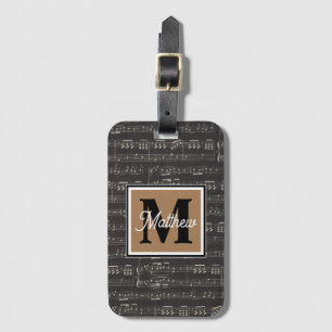 Black and White Music note Musician Monogram    Luggage Tag