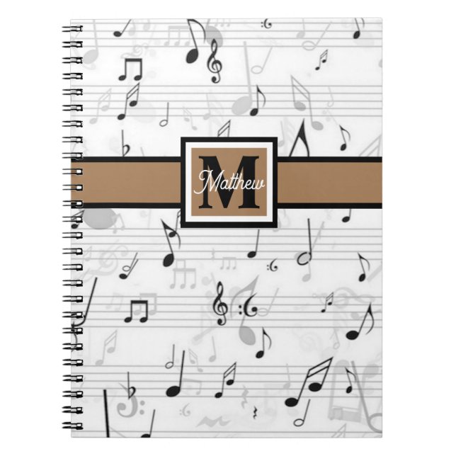 Black and white Music note Musician Monogram   Notebook (Front)