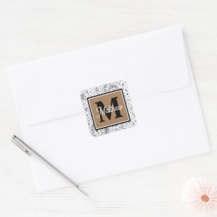 Black and White Music note Musician Monogram  Square Sticker